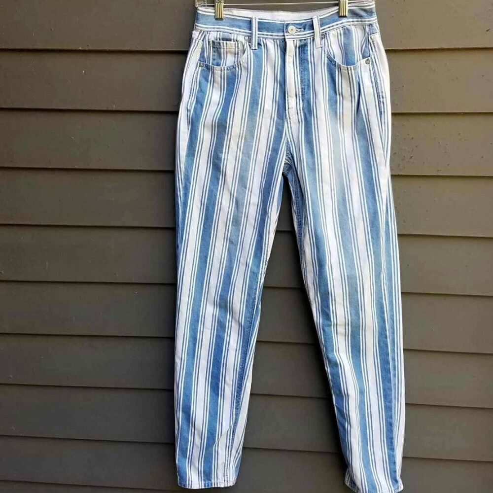American Eagle Blue White Stripe Mom Jeans size 4 Long